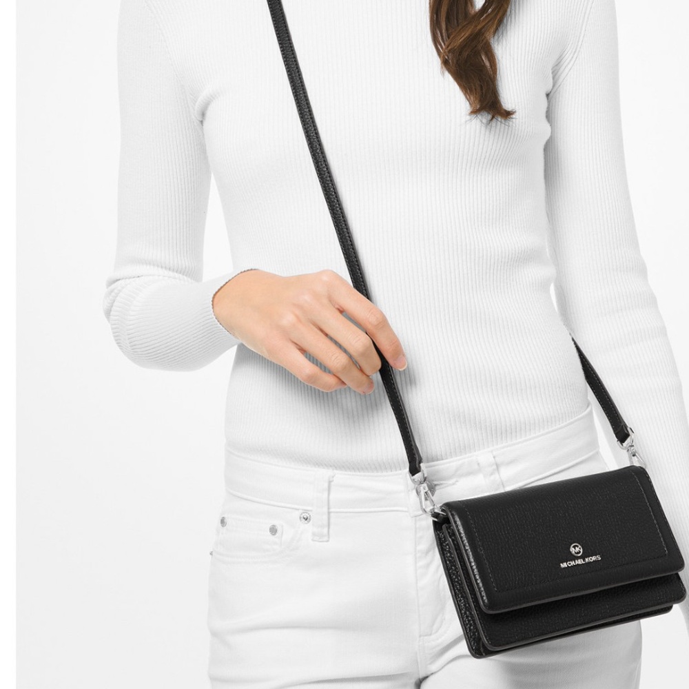 MICHAEL KORS Jet Set Small Pebbled Leather Smartphone Convertible Crossbody - Picture 2 of 9